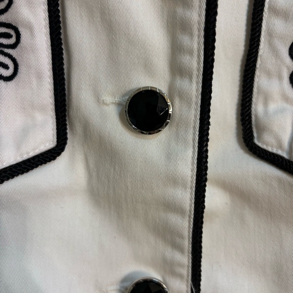 V Christina women’s embroidered boho hippie western demim jacket black/white M - Picture 3 of 6